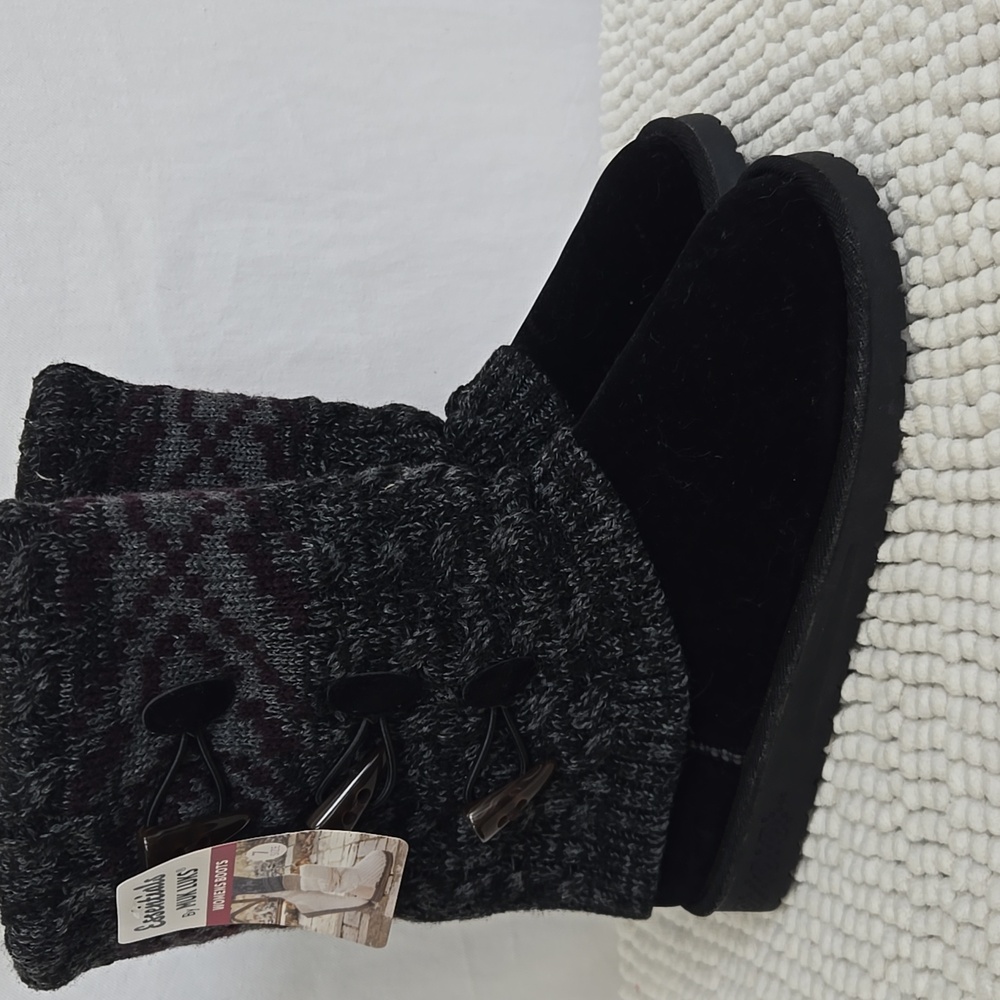 Essentials by Muk Luks Winter Sweater Boots - Ebony Marble - Size 7 NWT